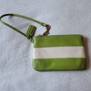 COACH Small Lime/White Cabana Stripe Wristlet